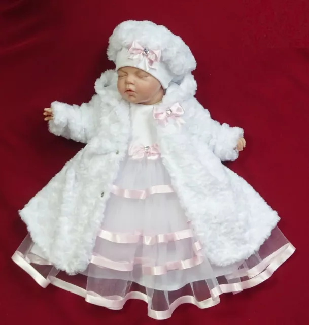 Taufkleid Stirnband Mantel Mutze 56,62,68,74,80,86,92,98 NEU Christening Baptism