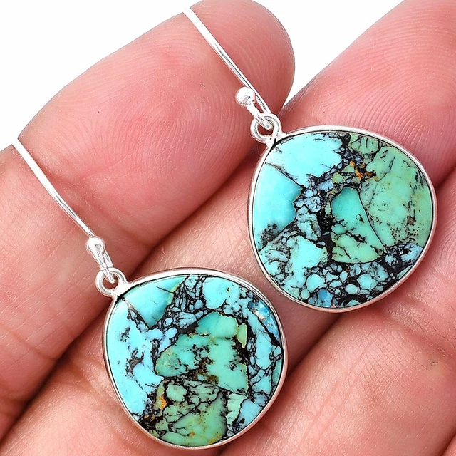 Lucky Charm Tibetan Turquoise 925 Sterling Silver Earrings Jewelry E-1001