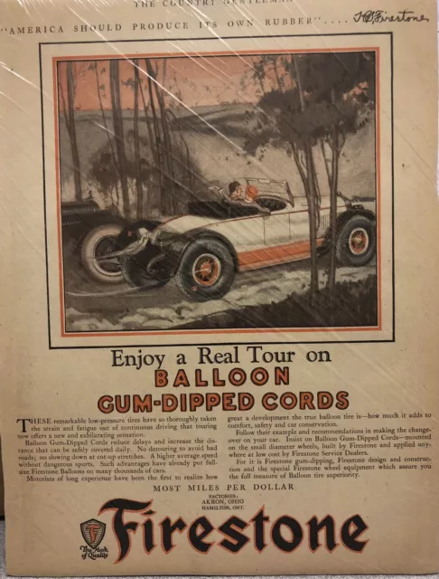 1924 Firestone Balloon Gum-Dipped Cords Tire Ad 10”x14” Plastic Wrap/Cardboard