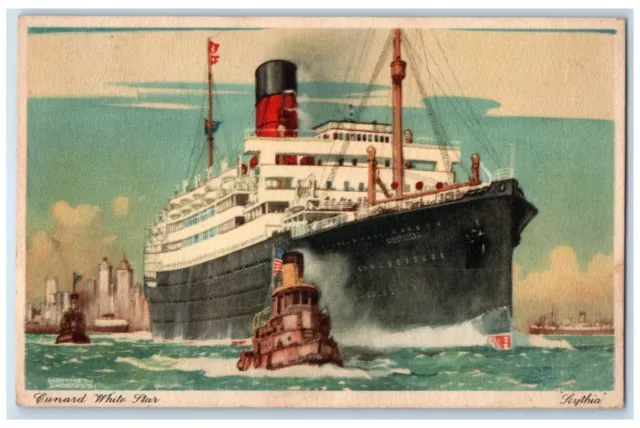 c1910 Cunard White Star Scythia Steamer Cruise Ship Vintage Antique Sea Postcard