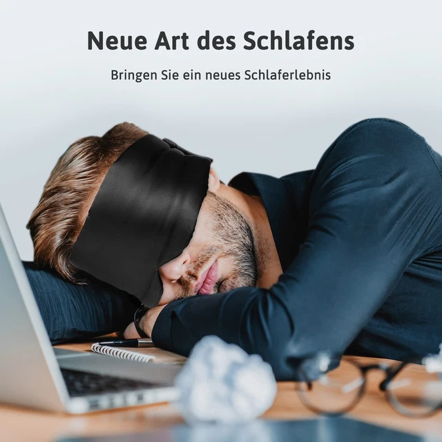 Schlafmaske Herren - Damen Seide Verstellbar Brille Augen Reise Augenbinde Black 3