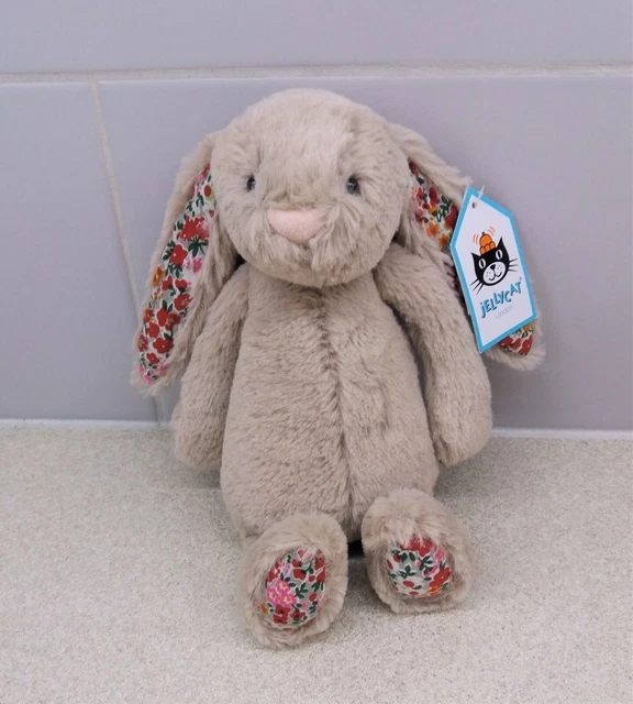 JELLYCAT SMALL BEIGE Blossom Bashful Bunny (Red Floral) Rabbit Soft