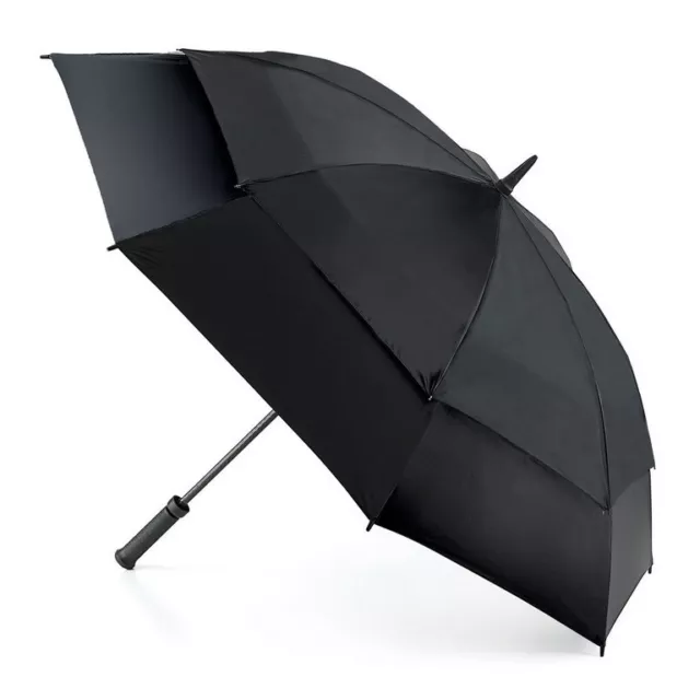 Parapluie de golf long coupe-vent Fulton StormShield double auvent en noir UPF30+