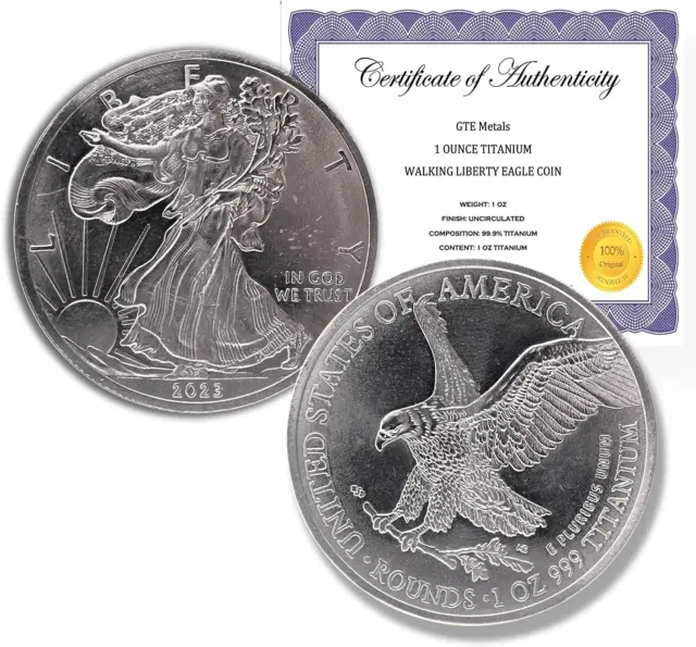 2023 1 Ounce OZ 999 Fine Solid Titanium American Liberty Eagle Coin