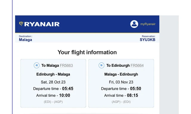 Flight Tickets Edinburgh To Malaga X 3 Return