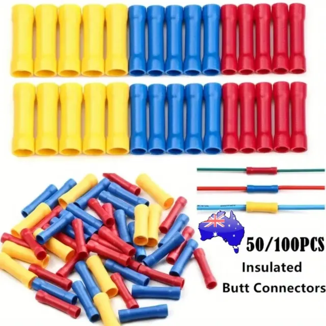 50/100X Insulated Straight Butt Wire Connectors Splice Cable Crimp Terminals Kit