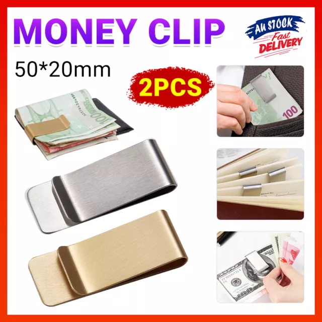 2PCS Money Clip Cash Note Business Card Holder Stainless Steel Mens Wallet Metal