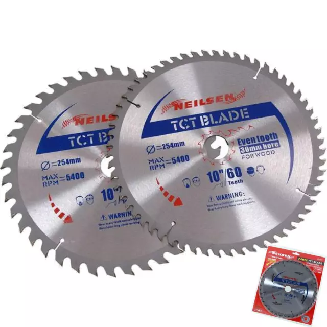 Neilsen 2pc Tct Circular Mitre Saw Blade Blades 30mm Bore 254mm Set