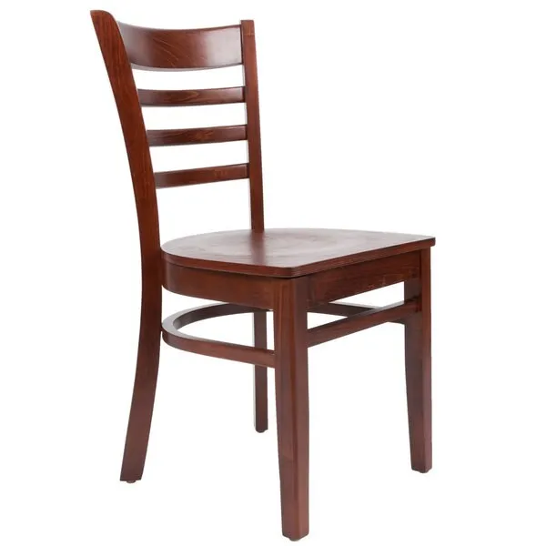 Mahogany Wood Finish Ladder Back Restaurant Chair with Wood Seat
