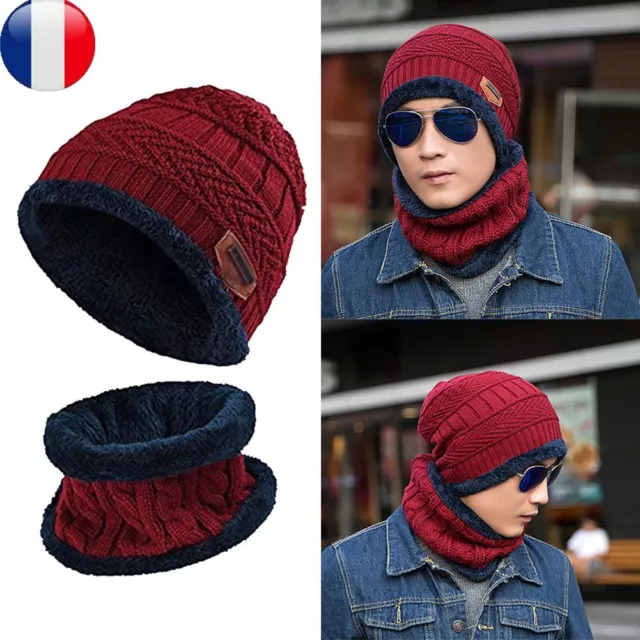 Bonnet d'hiver pour homme, bonnet tricoté chaud et écharpe avec