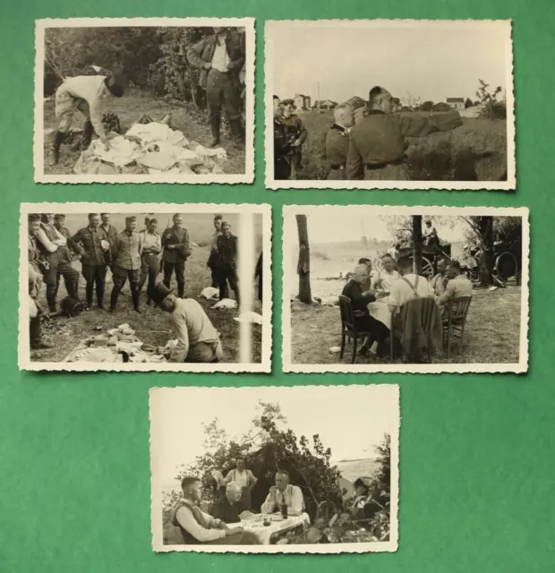 FoK) 5x Foto Offiziere Soldat Pause Zelt Funker Frankreich 1940-1945 2.WK WWII