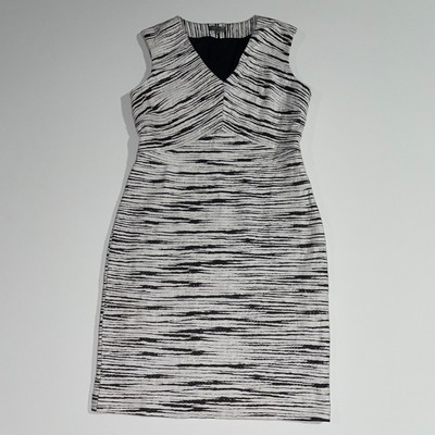 Vince Camuto Women's Striped Sheath Dress Sleeveless V Neck Size 8 Ivory