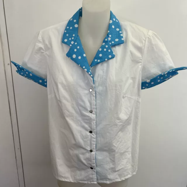 Sz M sz 12 Shirt 1950's Blue White Polka Dot trim rock n roll Grease Happy Days