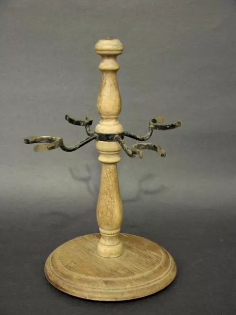 Late to Early 20th Century Rubber Stamp Caddy 4 Black Iron Arms,Turned Wood Base
