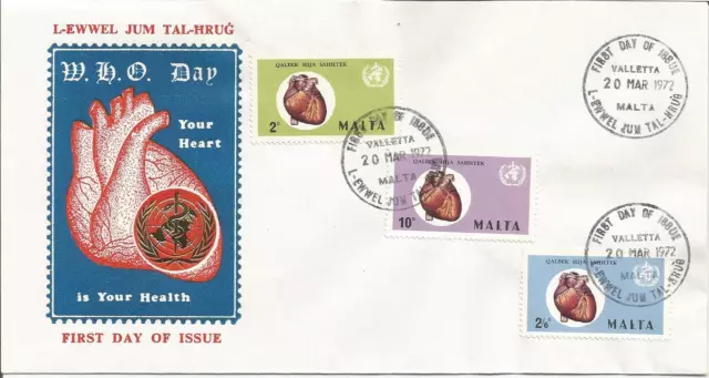 Malta   1972   Valletta   World Health Authority Day   Heart   FDI   FDC   Cover