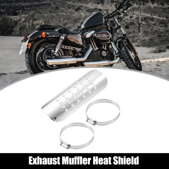 1 Set Motorcycle Exhaust Heat Shield Pipe Shield Cover Heel Guard Silver Tone