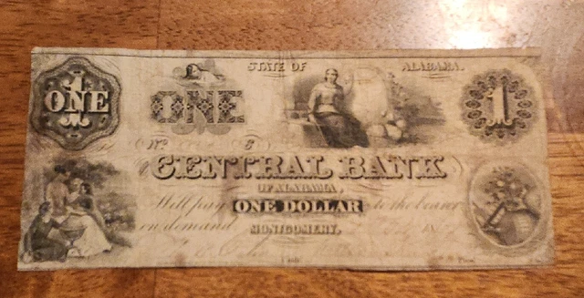 Montgomery Alabama 18XX $1 Central Bank of Alabama Obsolete Banknote