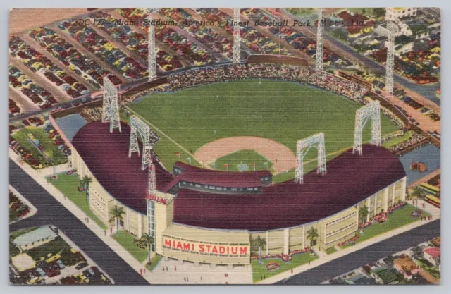 c 1925 Miami Stadium Florida Vintage Linen Postcard Professional Baseball