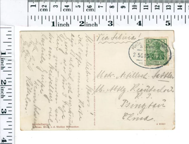 Seltener Bahnpost Stempel  ZUG 5515 Fürth   1912 via Sibiria nach Tsingtau China