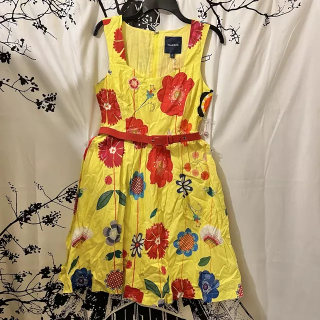 ModCloth Fit N Flare Dress Retro Inspired Trad Wife 50s Floral Yellow Medium