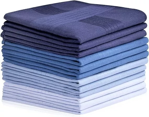 Aomig Men's Handkerchiefs, 12 Pack Large Cotton Gents Hankies Set, Mens Premium