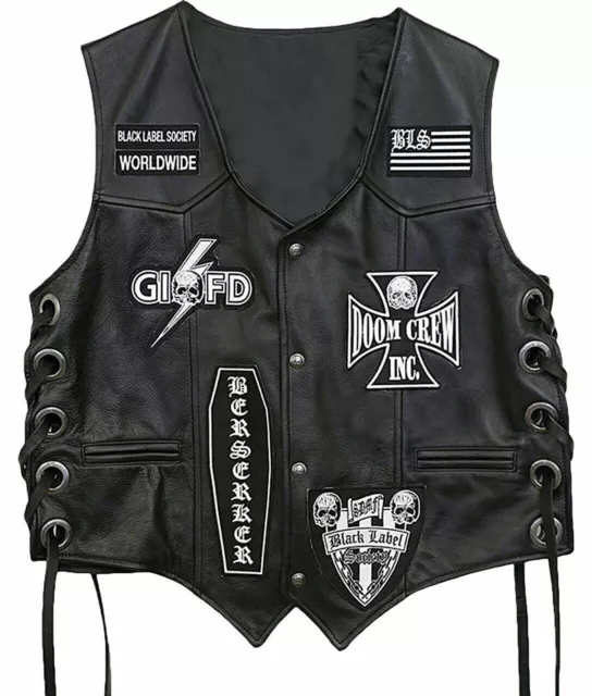 Zakk Wylde Black Label Society Genuine Leather Vest Jacket For Men , BLS Patches 2