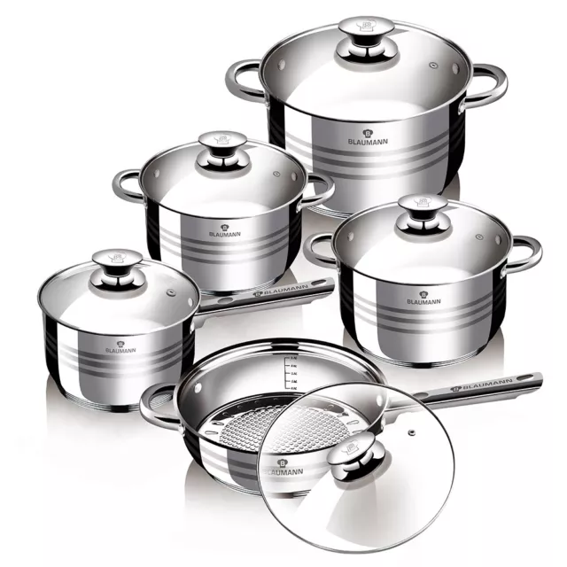 Blaumann Gourmet 10Pc Cookware Set Stainless Steel Non Stick Pots Pans Induction