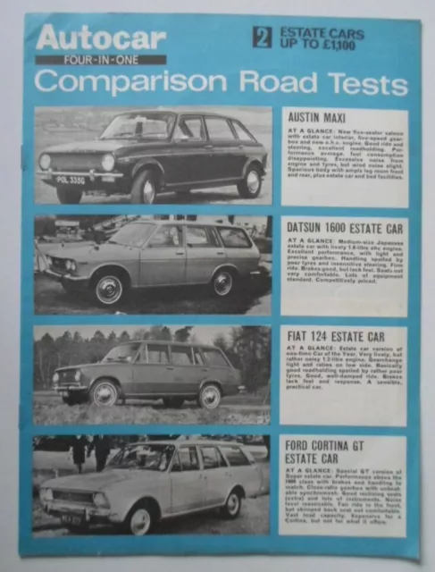 AUTOCAR 1968 ROAD TEST COMPARISON orig Brochure  Austin Maxi Datsun 1600 Cortina