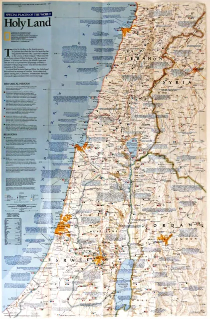 1989-12 de diciembre TIERRA SANTA JERUSALÉN LUGAR ESPECIAL mapa de National Geographic - A3+ 2