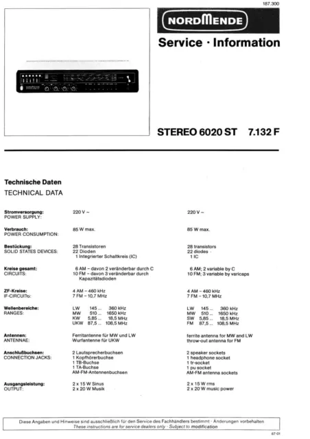 Service Manual-Anleitung für Nordmende Stereo 6020 ST,7.132 F