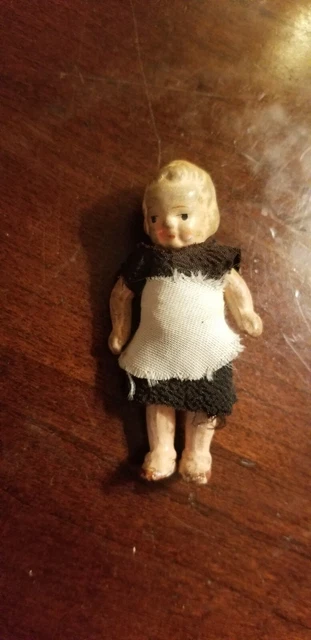 Vintage Japan Miniature Dollhouse Doll All Bisque Jointed Arms & Legs 2 5/8"
