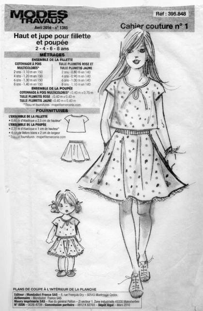 Patron De Couture Pour Robe De Poupée 40 Cm - Modèle Manches Raglan En Polaire - Modes Et Travaux