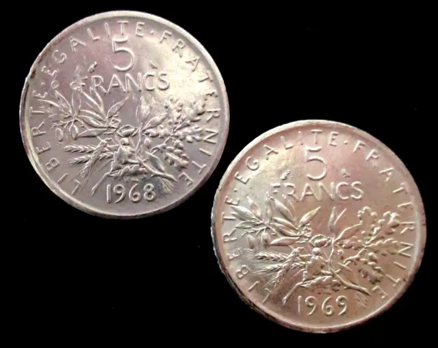 Super Lot 5 Francs Semeuse 1968 1969 (Les + rares) TTB++ Argent  . . 2 PHOTOS
