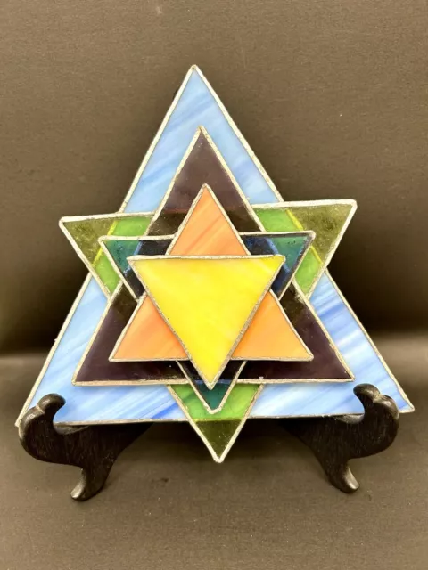 One of a Kind Artisan made Stained Glass Star of David Display & stand 8" x 8"