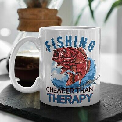 Fishing Mug Fisherman Therapy is to Fish Angler Hobby Funny Slogan Cofee Tea Cup