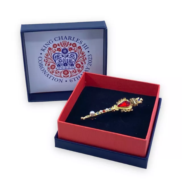 King Charles III Coronation Sceptre Brooch Boxed Gift Royal Crown Memorabilia