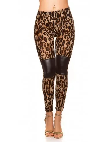 Pantaloni donna leggings leopardati pantacollant aderenti elasticizzati ecopelle
