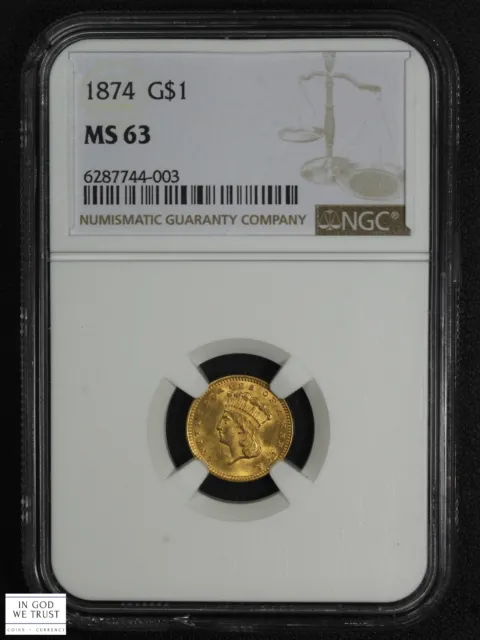 1874 Type 3 Indian Princess $1 One Dollar Gold NGC MS 63