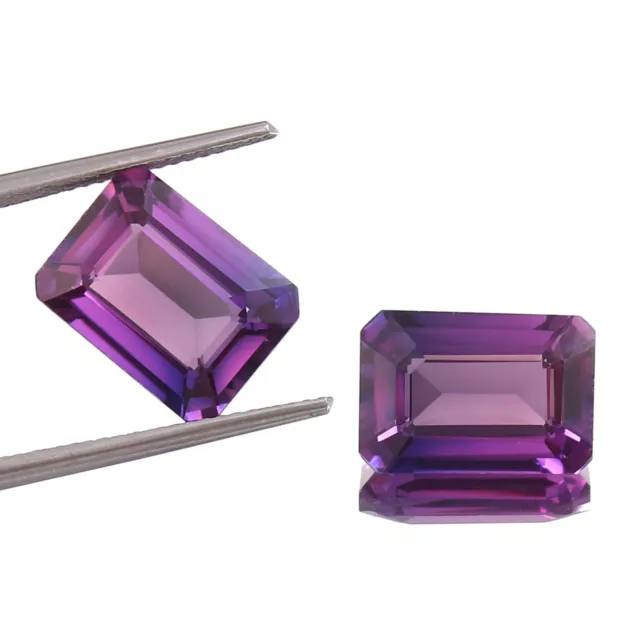 Natural Ceylon Purple Pink Sapphire 14x10 MM Emerald Cut Loose Gemstone Pair