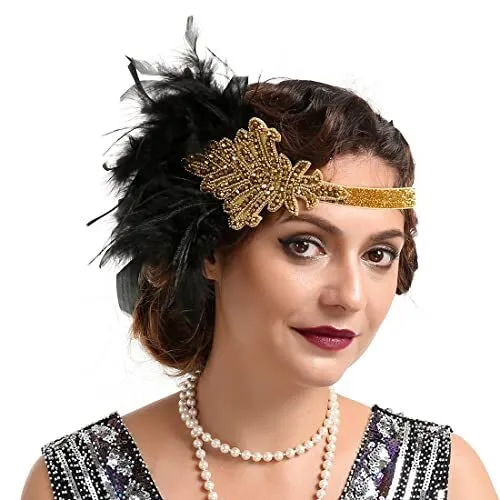1920s Flapper Headband Peacock Feather Headpiece Great Gatsby Headband Costume A