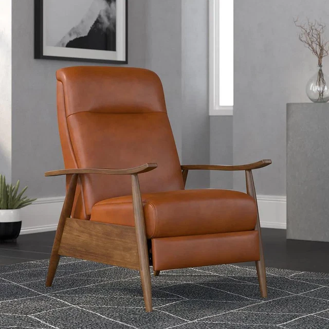 Faux Leather Recliner Wood Caramel Brown (3 Position) Faux Leather Recliner Wood Caramel Brown (3 Position)