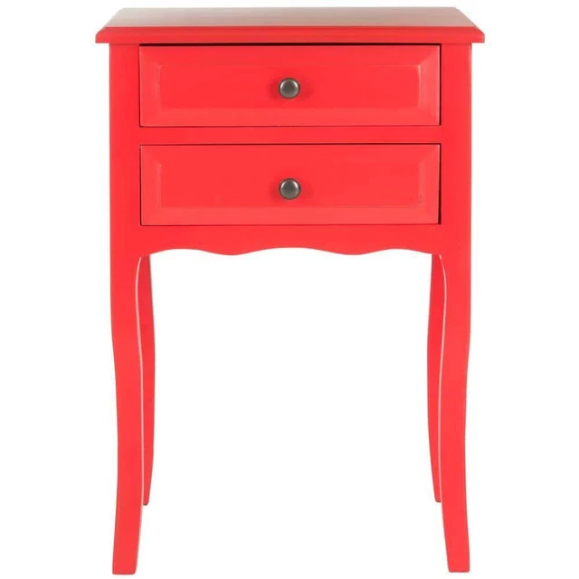 SAFAVIEH End Table 26.8" x 13" x 18.1" Wood 2-Drawer Rectangle Cottage Hot Red