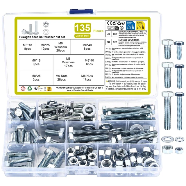 SET VITI BULLONI FILETTATI COMPLETI CON DADI E RONDELLE M5 M6 M8