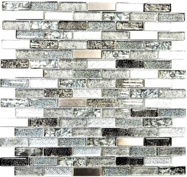 Azulejos de Mosaico Translúcido Acero Inox Gris Plata Negro Compuesto Vidrio