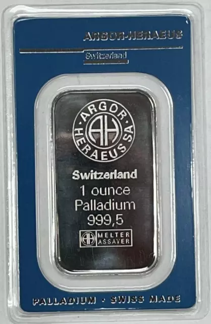 Argor Heraeus 1 oz .9995 Palladium Bar - In Assay Card