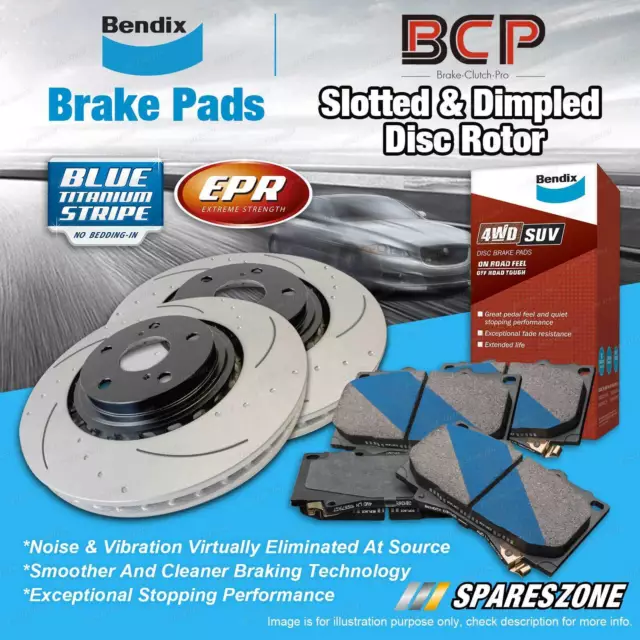 Front BCP Slotted Disc Rotors + Bendix 4WD Brake Pads for Nissan Patrol GQ 4.2L