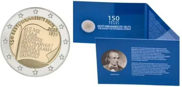 Estonia 2 Euro Commemorative Coin 2022  - Estonian Literature Society. BU