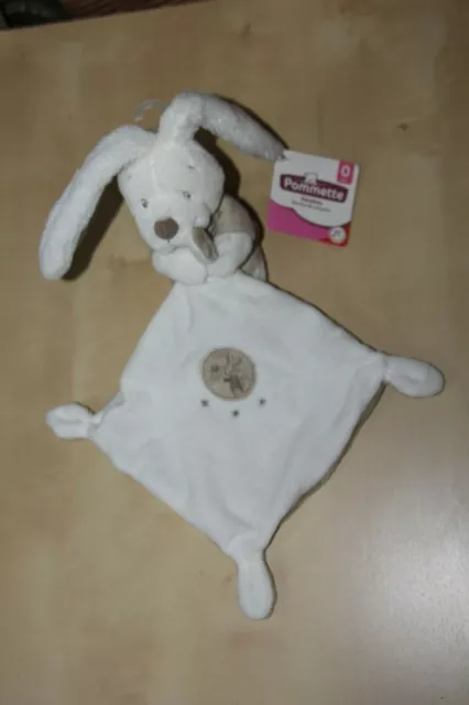Doudou Pommette Lapin Blanc Beige Marron Mouchoir Etoile  100% Neuf Etiquette