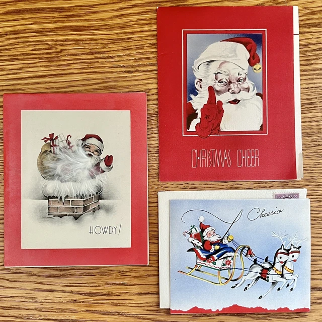 VINTAGE SANTA CHRISTMAS Card Lot Sleigh Reindeer 1950s 1960s Midcentury