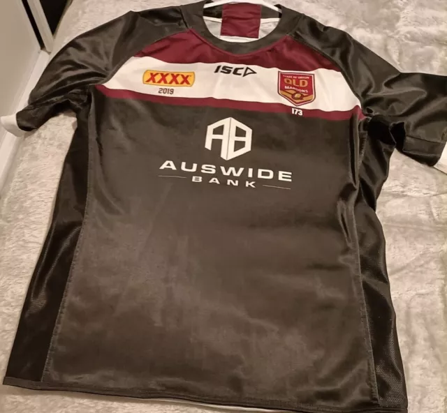 Queensland Maroons Player Used State Of Origin Training Shirt Rugby League Nrl